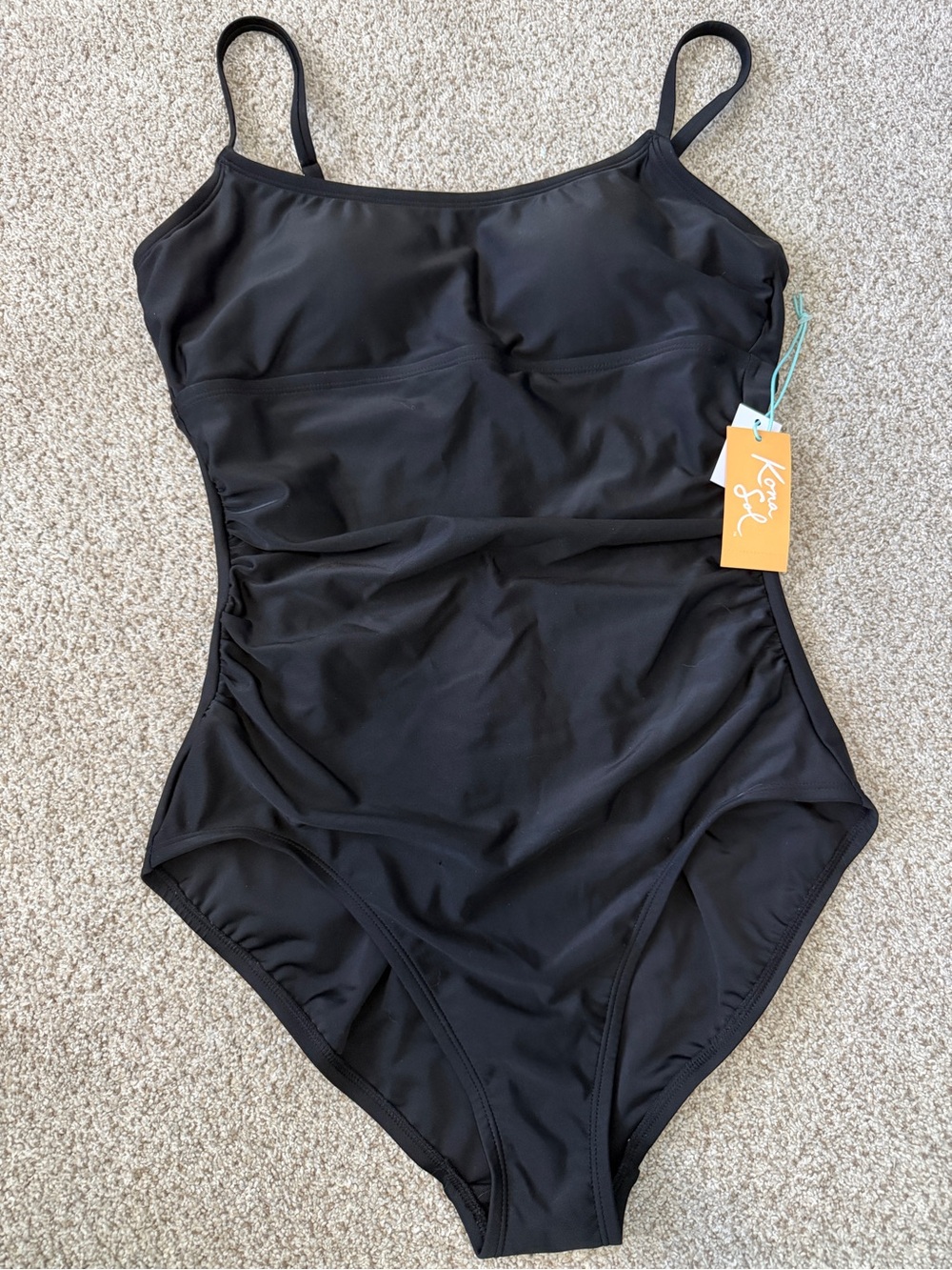 NWT Kona Sol Black Rouched One Piece Swimsuit